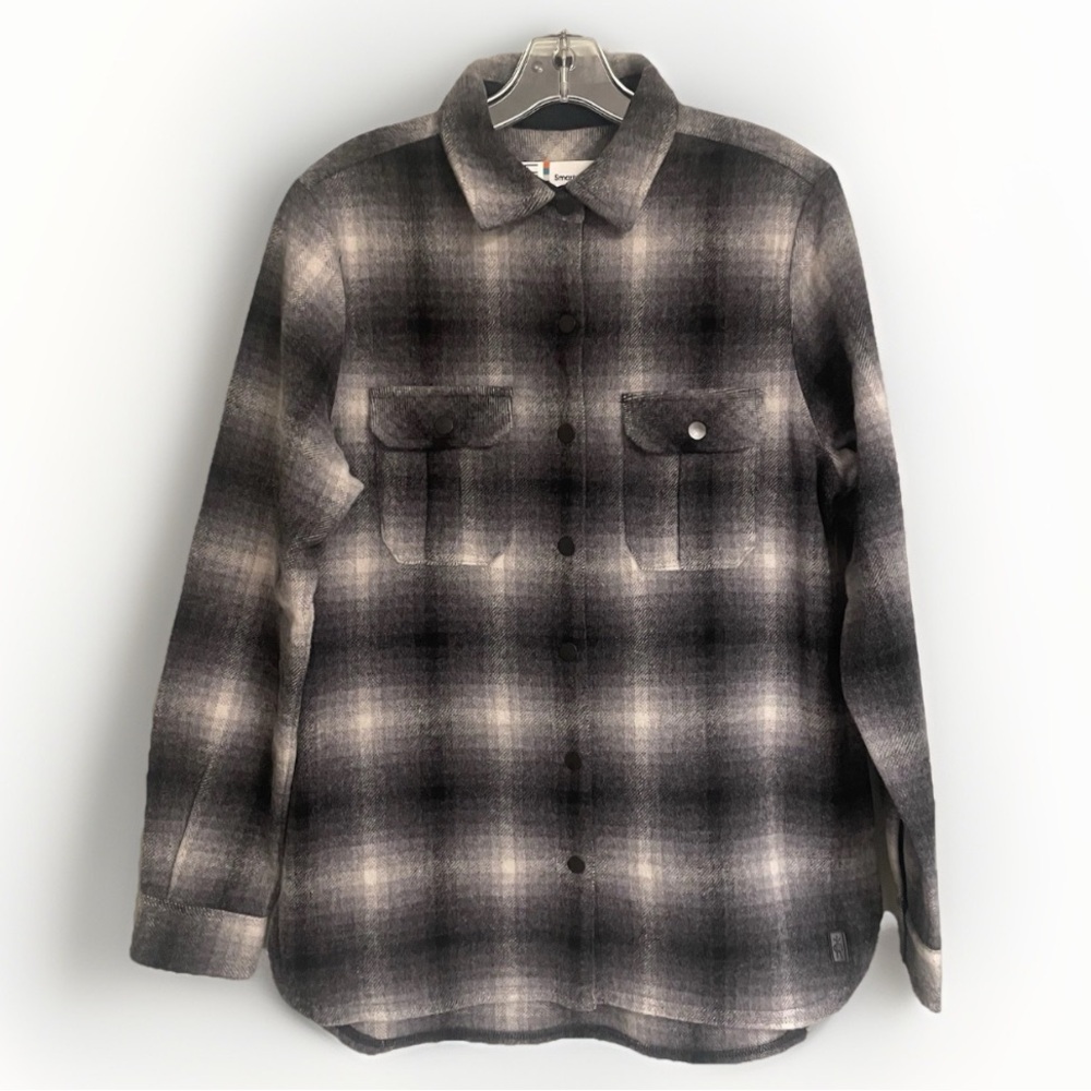 Smartwool Anchor Line Shirt Jacket Women's Medium Black Plaid Wool Blend Shacket